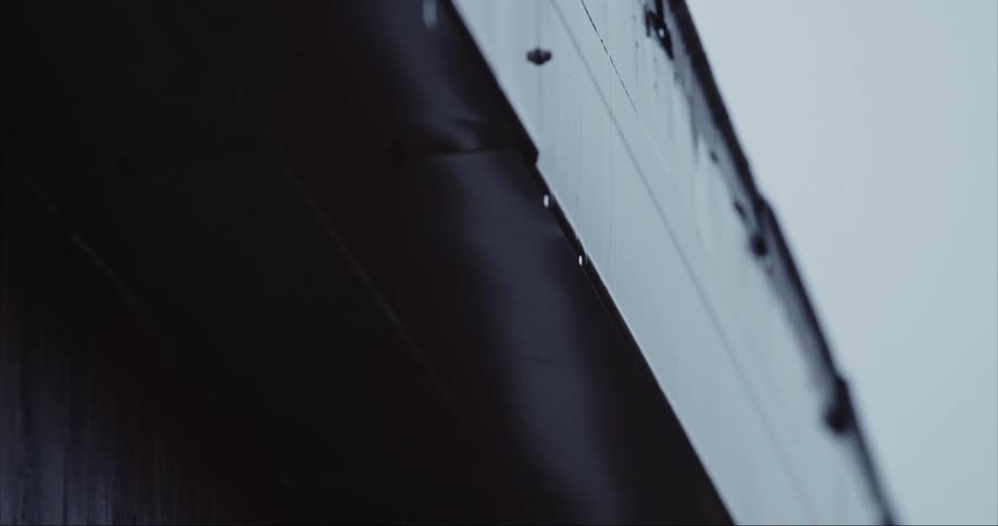 The rain is pouring down this roof during a storm on Baffin Island