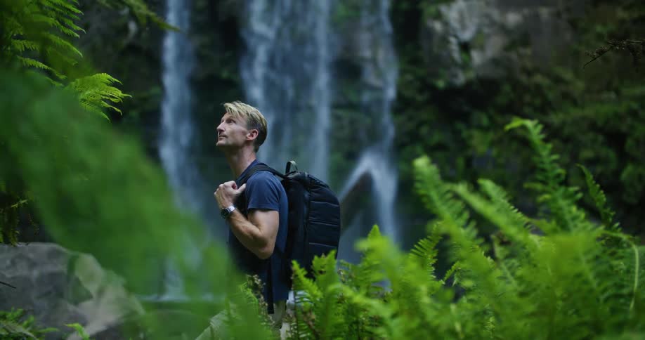 A man hiking in a forest during the day