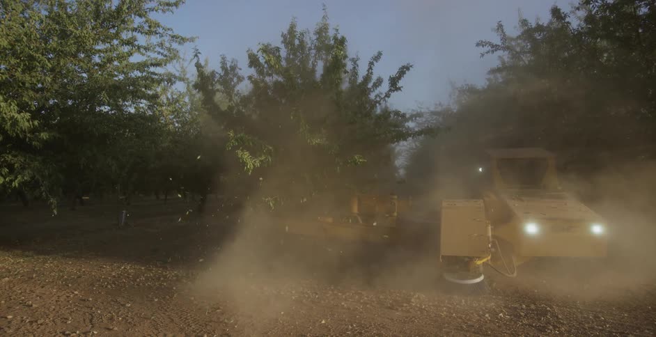 The machine is collecting crops from the tree