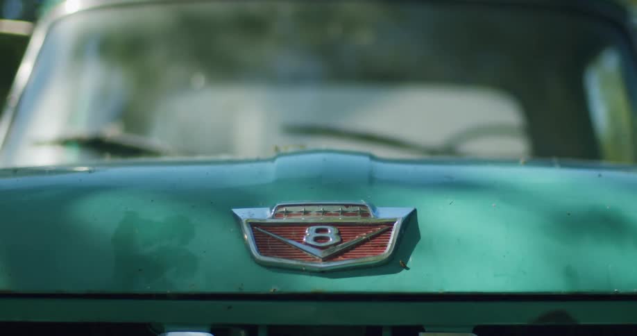 A blue car is parked