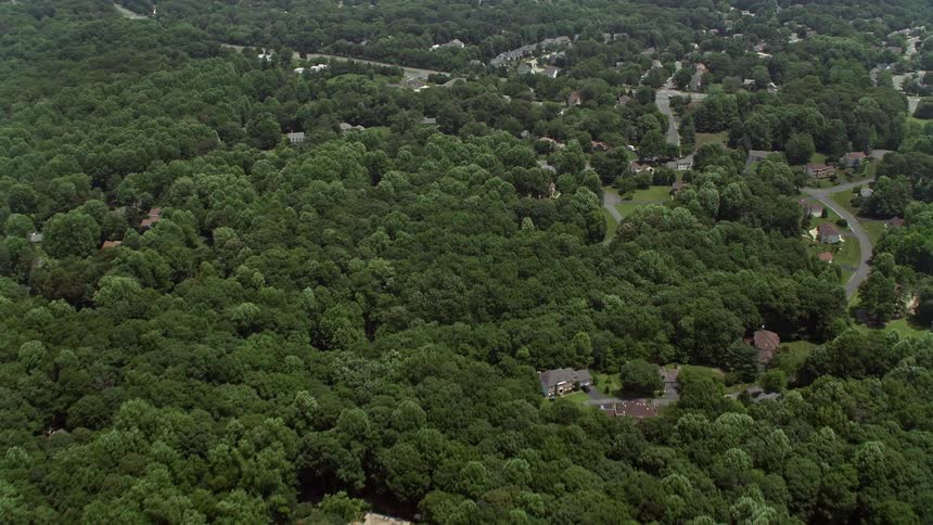 A stunning aerial view of suburban homes and lush green trees in Fairfax Virginia