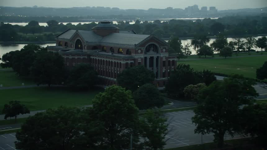 An aerial view of Roosevelt Hall at the National War College during twilight captured in resolution