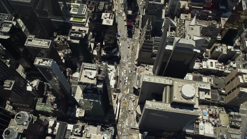 A birds eye view of Times Square in Midtown Manhattan a famous intersection and landmarking spot in New York City during summer