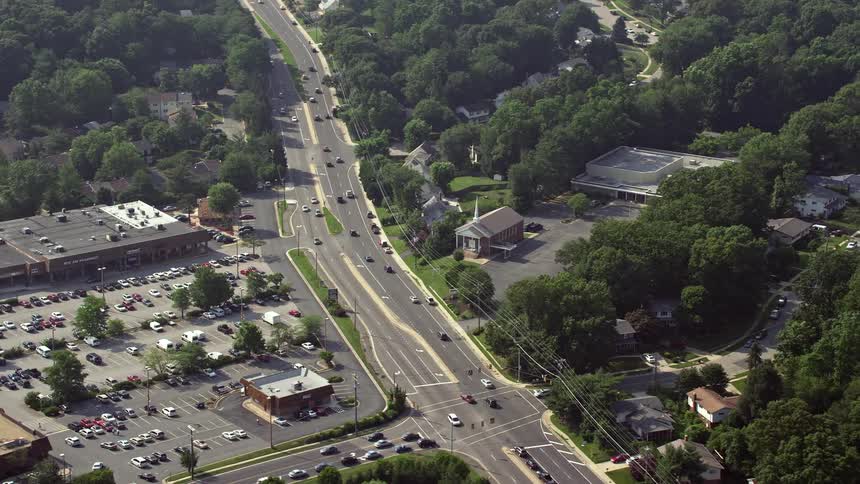 Aerial footage of the Korean Presbyterian Church of Washington by Braddock Road in Fairfax Virginia on a sunny day