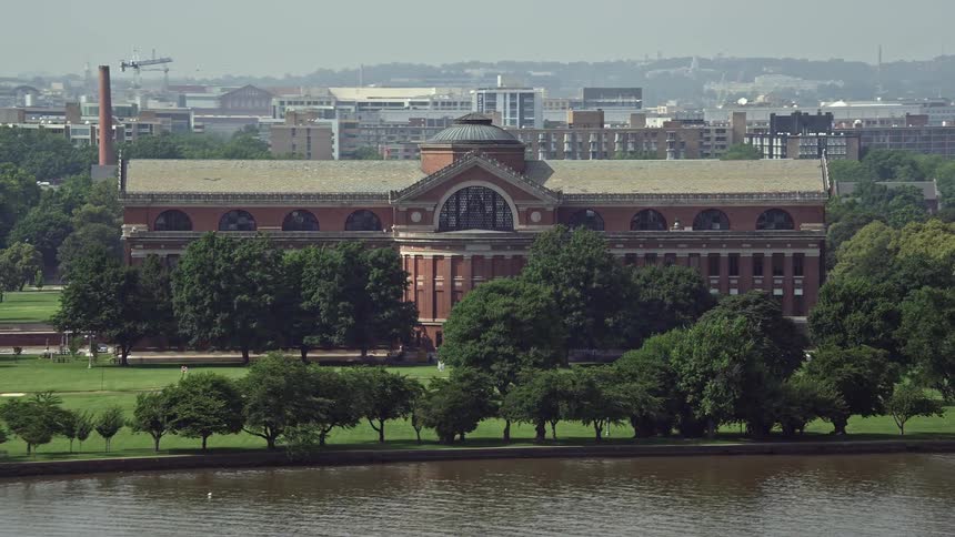 Aerial view of Roosevelt Hall home to the National War College in Washington DC during summertime