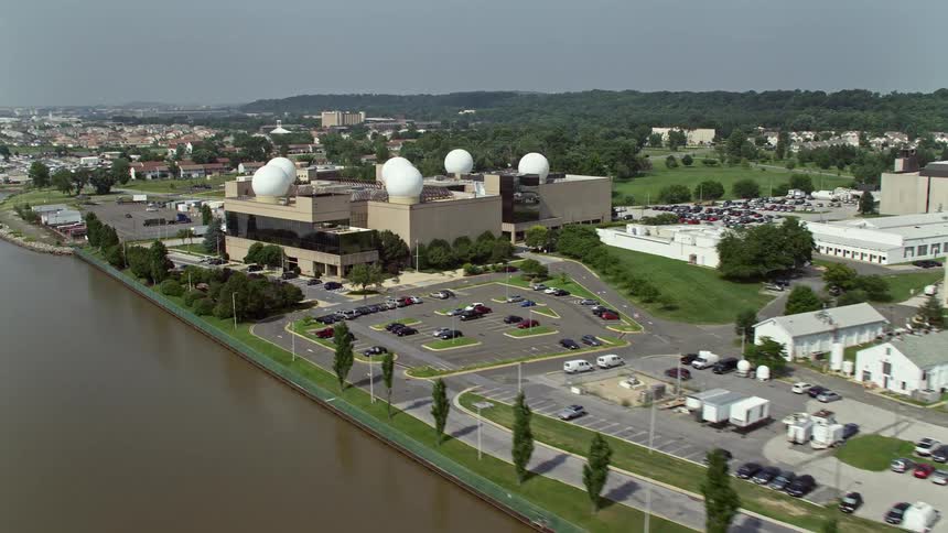 Aerial footage of the United States Naval Research Laboratory in Washington DC during daytime