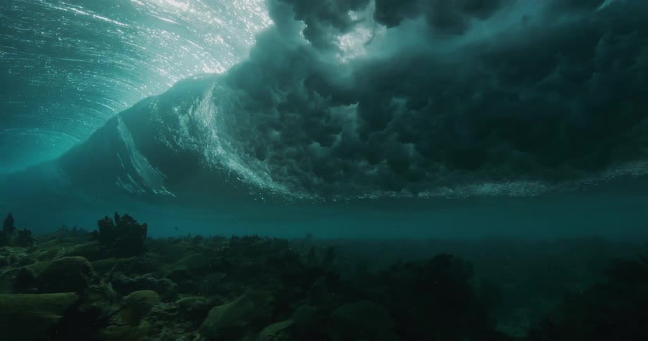 Rolling waves above the surface if the water