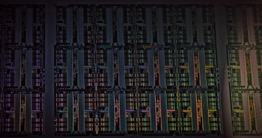 A spotlight shining on microchips