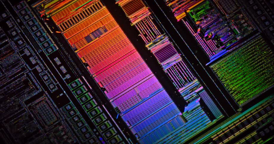 Lights moving across a circuit board