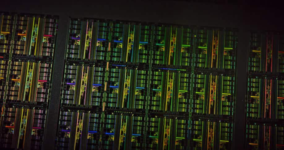 Colorful neon lights on a server board