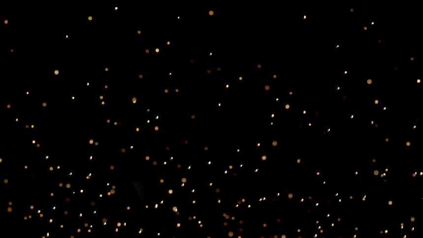 Small spots in various colors rise and fall against a black background