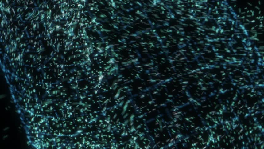 Cylinder particles break apart heading towards the camera