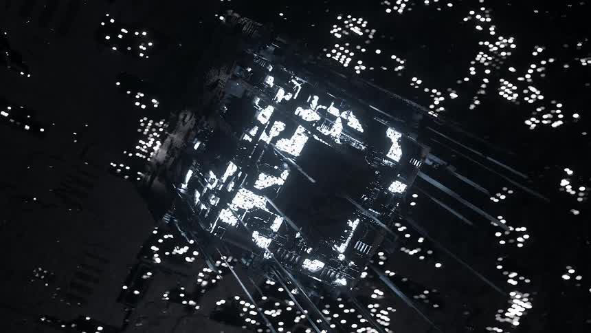 Futuristic microchip flashing and transforming on a circuit board