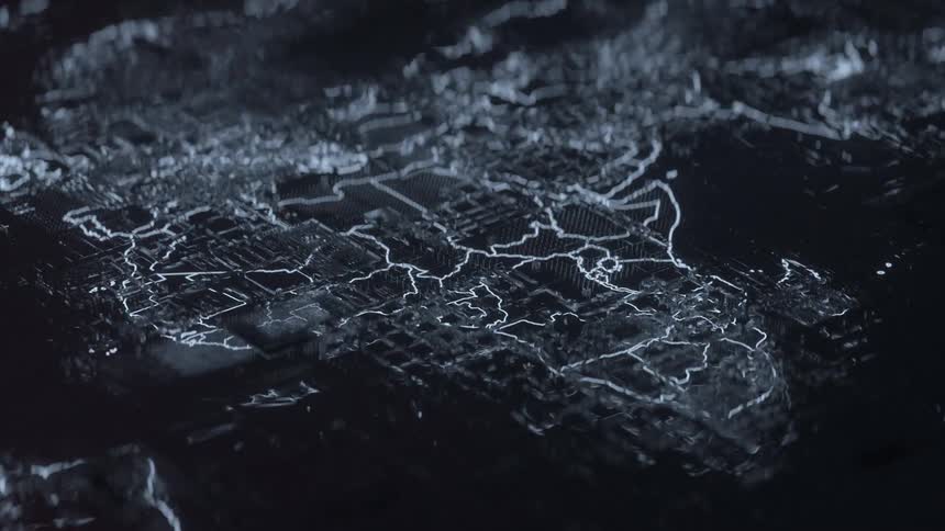 Digital map of africa flashing and glitching like a circuit board