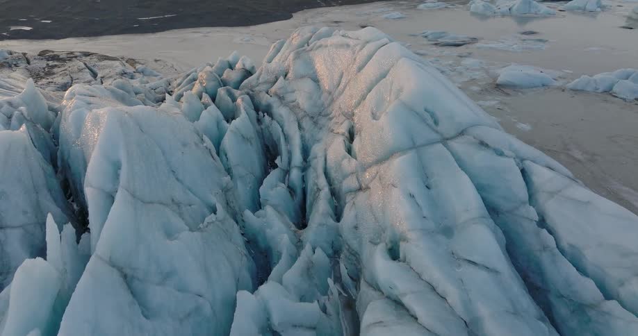 Aerial view ice sheet at sunset