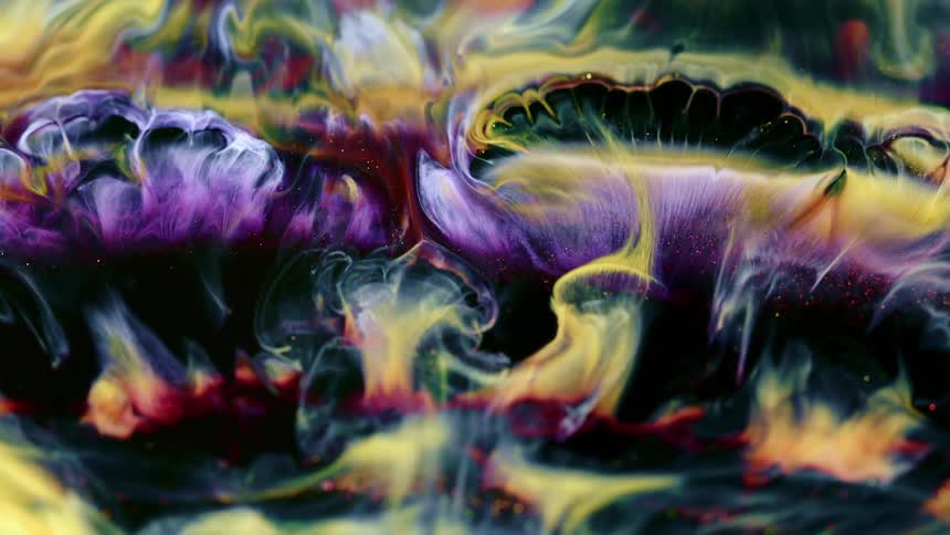 Colorful ink combines together in a fractal pattern