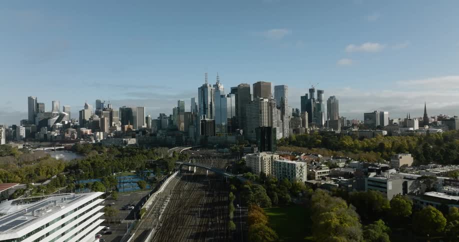 Aerial of downtown skyline in a metropolis area