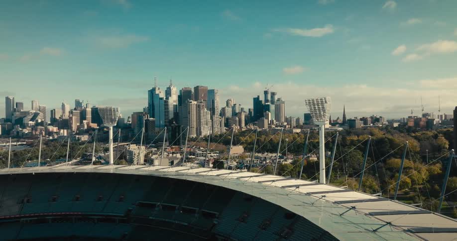 A city is behind the stadium