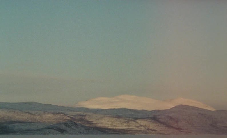 A mountain range on film