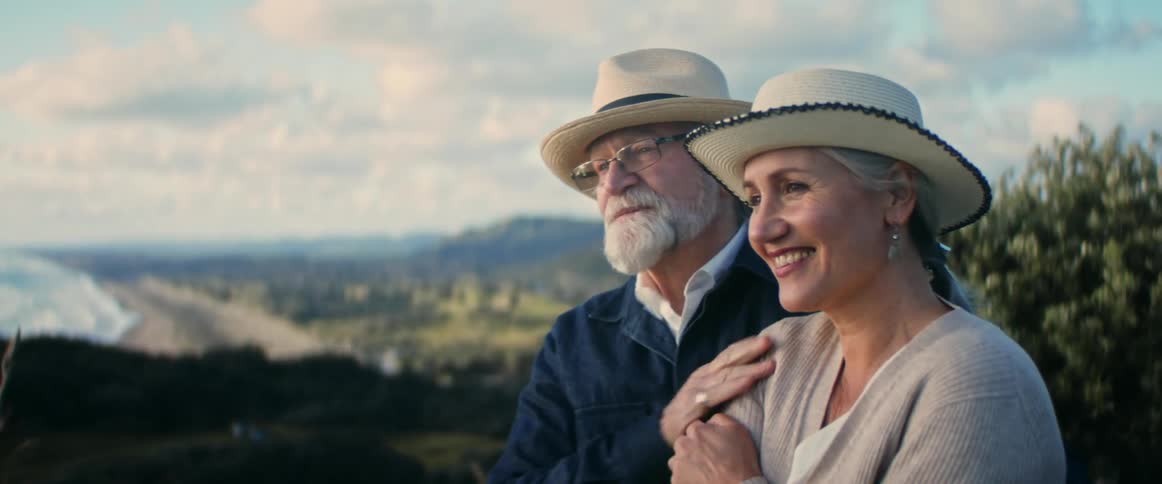 Man and woman holding each other and enjoying the sights