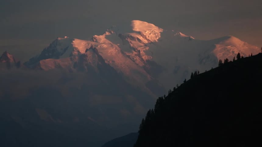 Mont-Blanc, highest mountain peak in the Alps, covered with snow