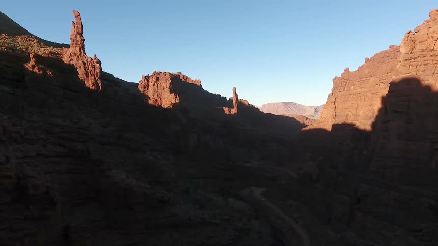 Sunlight on rock formations in a canyon
