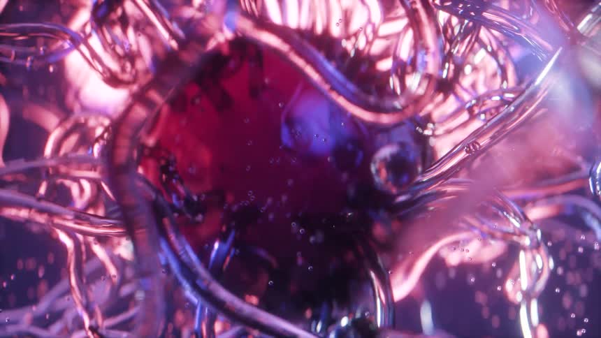 Close up of a strange virus underwater growing tentacles and pulsating