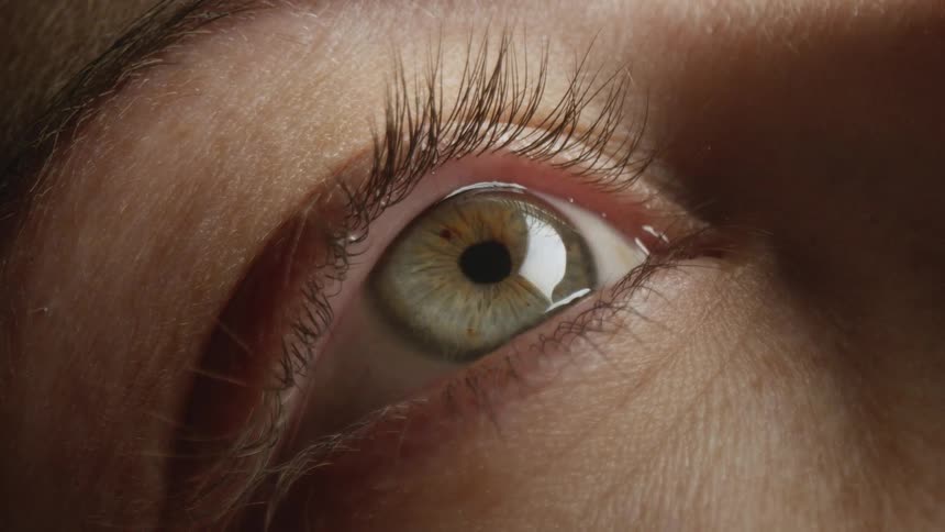 Close up view of an eyeball on a human is displayed