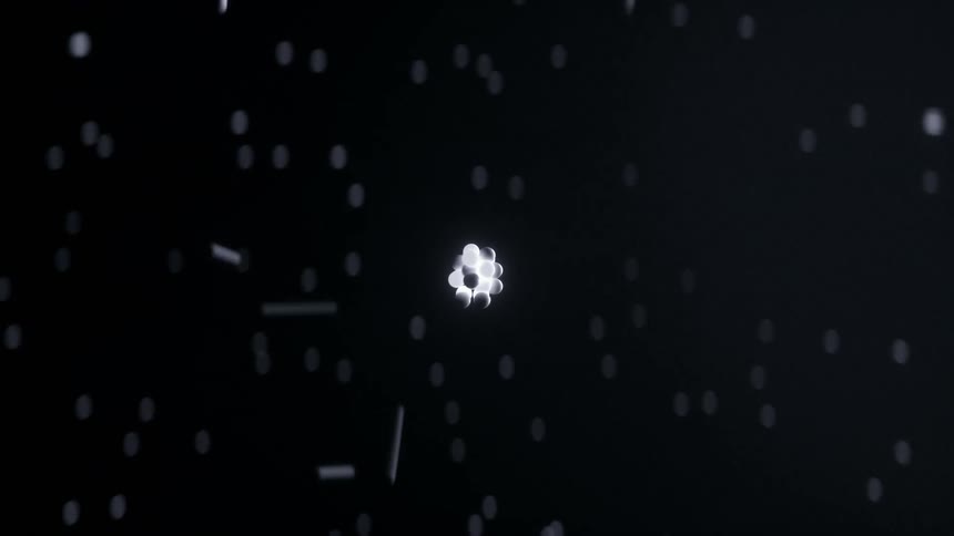 Close up view of a molecule is displayed