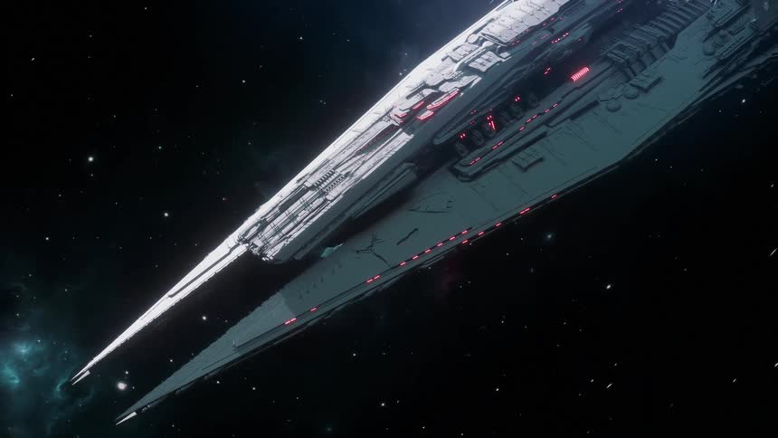 White spaceship travels through outer space