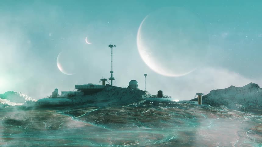 A human settlement on a distant alien planet