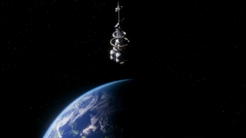 A spaceship is leaving Planet Earth