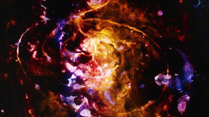 An abstract artwork with different colors and rings