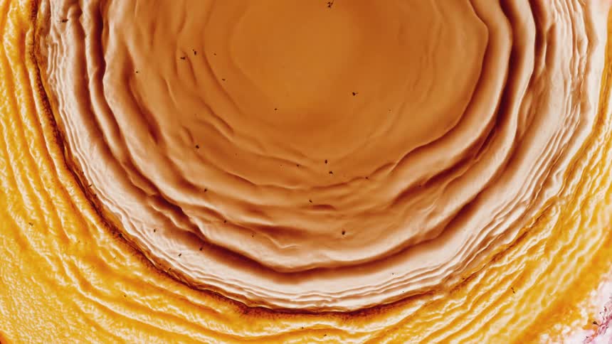 Orange and yellow liquid ripples of abstract art