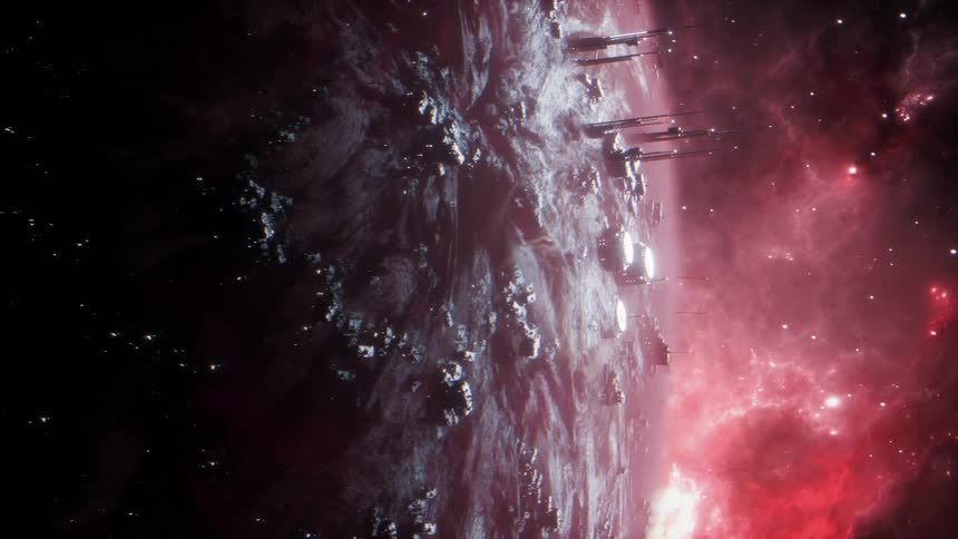 Advanced futuristic planet with a colorful galaxy behind