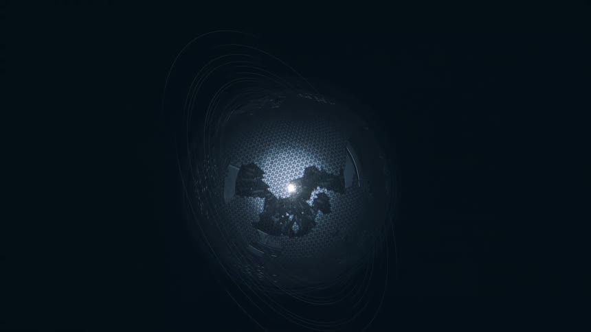 A glass computer megastructure is floating in a void