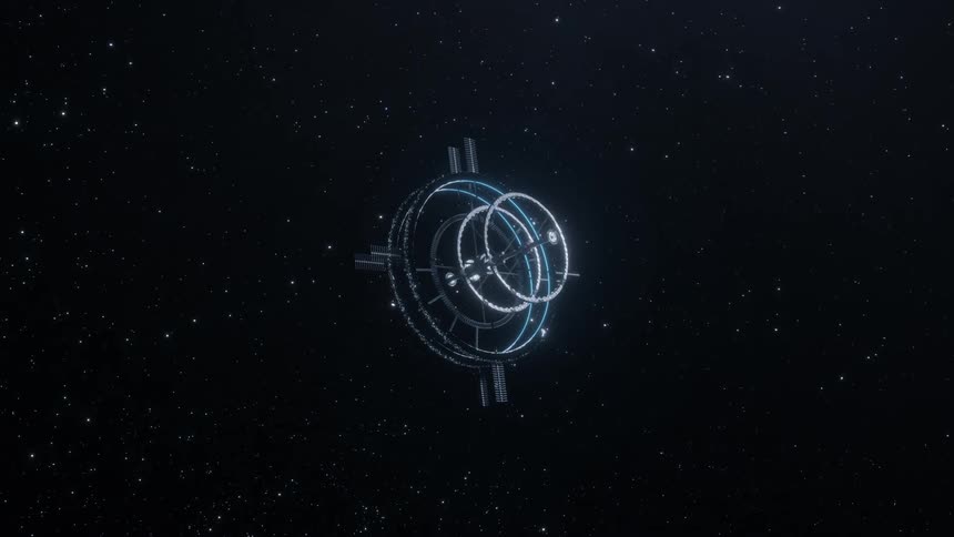 A space station floating in empty space