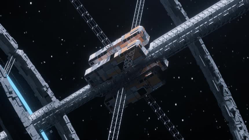 A space station is spinning in space
