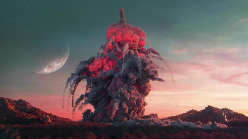 A large explosion on a foreign planet