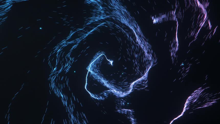 A swirl of particles emits sparks against a night sky