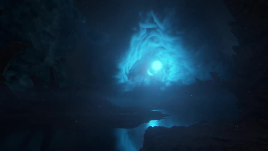 Two orbs spin around in the clouds
