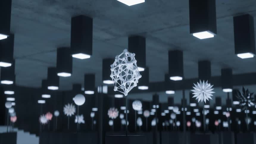 Microbe structures are on display in a museum environment