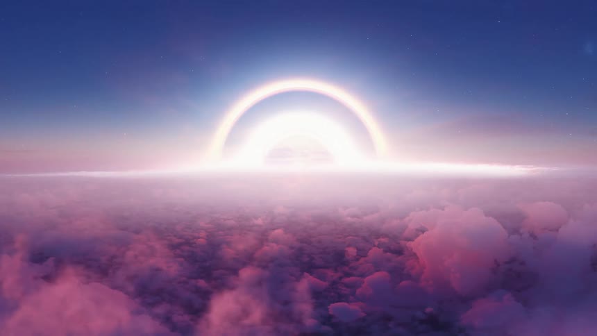Two bright arches are on the planet covered with clouds