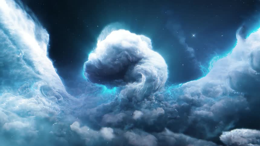Blue cloudy night skies in space