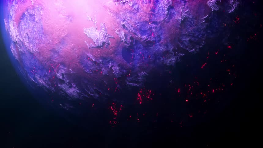 Surreal dreamlike computer generated special effects of an alien planet under strobing lights