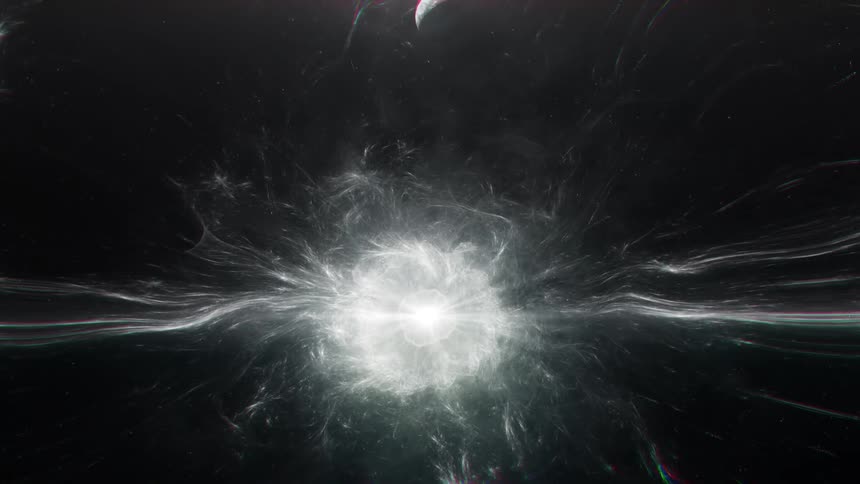 Computer generated special effects of a star exploding near a planet in outer space