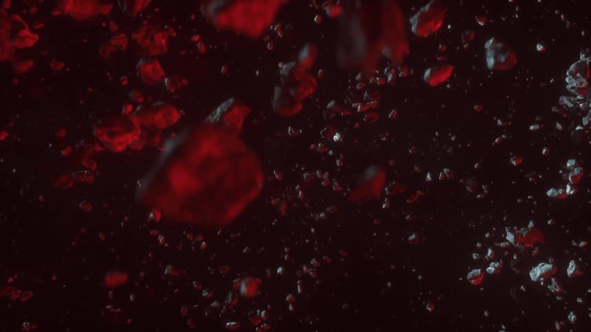 White and red colored rocks float in space