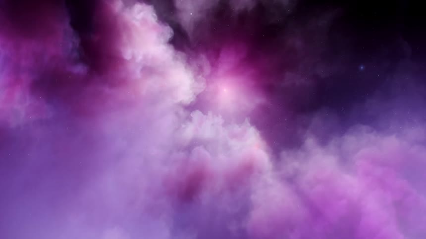 Purple clouds are slowly moving forward in a tunnellike fashion against a night sky