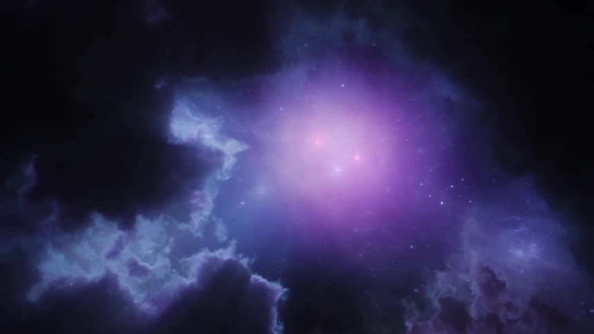 A purple lit starry sky with a break in clouds