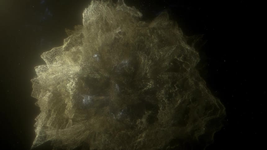 Surreal dreamlike computer generated special effects of a flyby over a strange formation floating in space